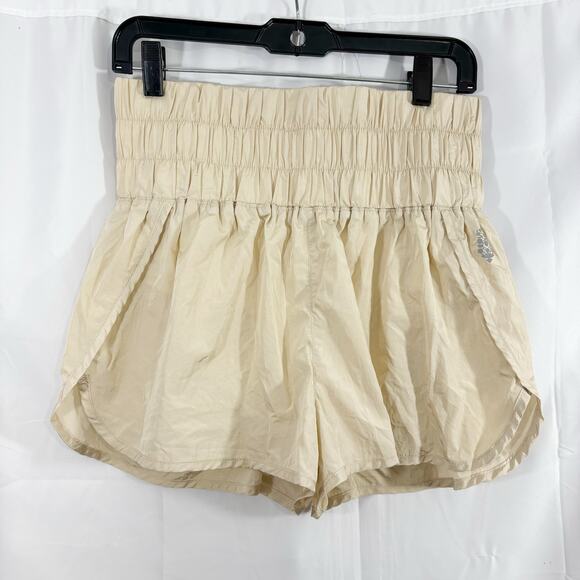 Free People “Way Home” Shorts Beige Tan Smocked High Waist Preowned S/M - Picture 2 of 5